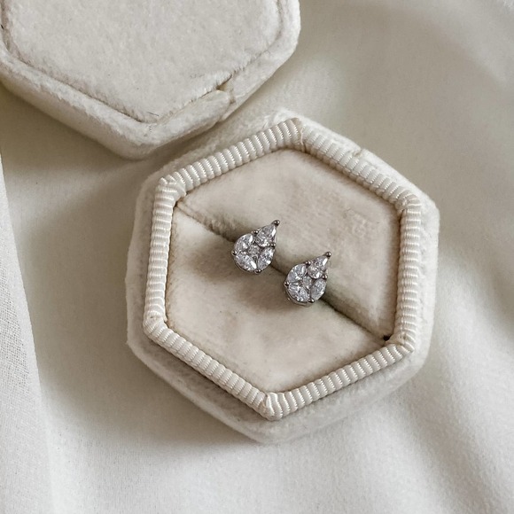 Sterling Pear Marquise Cluster Stud Earrings - Picture 5 of 9